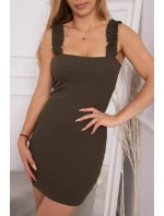 Šaty bez ramínek s volánkem khaki Šaty bez ramínek s volánkem khaki