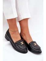 Kožené mokasíny se zlatou ozdobou černé Laura Messi 2927
