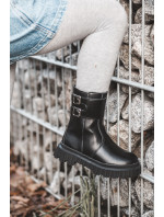 Dětské kožené boty s přezkami Black Chloraia