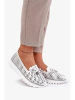 Dámské ažurové polobotky z přírodní kůže – stříbrné