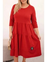 Dámská bavlněná šaty Plus Size s volány a ohrnutým rukávem červená Dámská bavlněná šaty Plus Size s volány a ohrnutým rukávem červená