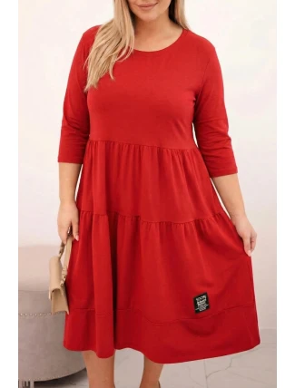 Dámská bavlněná šaty Plus Size s volány a ohrnutým rukávem červená Dámská bavlněná šaty Plus Size s volány a ohrnutým rukávem červená