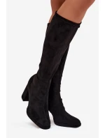 Dámské kozačky s prošitím na sloupkovém podpatku černé Brivana