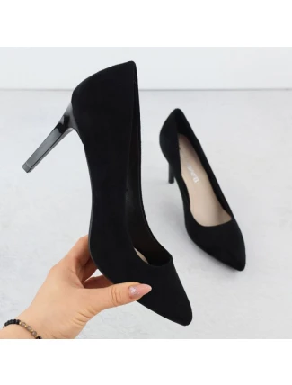 Černé semišové lodičky na jehlovém podpatku Sergio Leone 1339