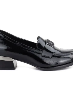 Dámské lakované polobotky s ozdobným podpatkem černé Vinceza 58638