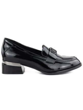 Dámské lakované polobotky s ozdobným podpatkem černé Vinceza 58638