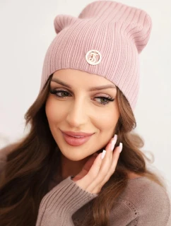 Dámská čepice s pruhovaným vzorem a ozdobným knoflíkem s přídavkem viskózy a modalu tmavě růžová