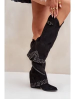 Kozačky S Otočeným Svrškem Na Podpatku Černé Iveliri