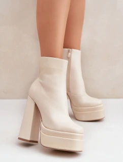 Boty Na Masivní Platformě A Podpatku Zateplené Světle Béžové Selahra