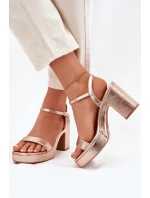 Eko Kožené Sandály Na Podpatku Růžové Zlato Lillita