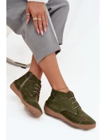 Dámské kožené polobotky s prošitím na zip Artiker – zelené