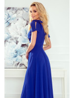 ELENA - Dlouhé dámské šaty v chrpové barvě s výstřihem a zavazováním na ramenou 405-2