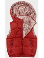 Červená krátká péřová dámská vesta s kapucí (16M9091-270) Červená krátká péřová dámská vesta s kapucí (16M9091-270)