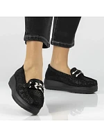 Dámské kožené mokasíny na platformě polobotky černé Filippo DP7652
