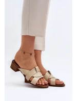 Zazoo 40236 Kožené Dámské Žabky Na Nízkém Podpatku Bežové