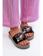 Dámské žabky na platformě s ozdobami S.Barski HY077 černé