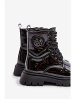 Lakované boty dívčí zateplené kožešinou na zip černé Evaliraea
