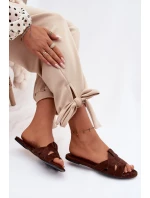 Dámské ploché pantofle s pásky Čokoládové Pavelle