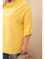Dámská blůza Plus Size s bavlnou v volném střihu s vodním výstřihem žlutá