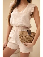 Dámský mušelínový overal s volánky béžový