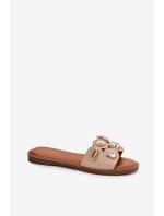 Dámské Pantofle Na Plochém Podpatku Se Zlatými Připínáky Béžové Nalothiel