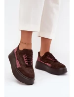 Dámské tenisky z pravé semiše na platformě Zazoo N1265S3 čokoládové