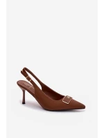Dámské sandály na podpatku s ozdobným detailem Čokoládové Lurella