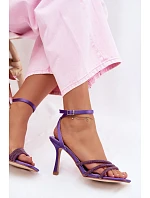 Dámské sandály na podpatku s pásky a kamínky Fialové Chiara