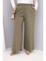 Dámské kalhoty Plus Size se širokou nohavicí a vysokým pasem khaki