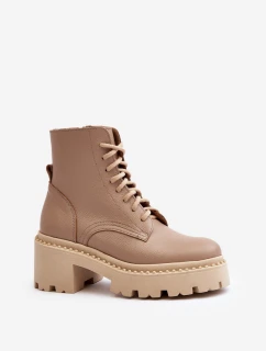 Zazoo 3413 Dámské kožené botky na robustním podpatku béžové
