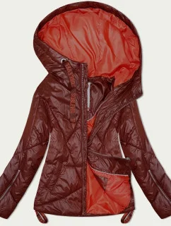 Tmavě rudá prošívaná dámská bunda pro přechodné období s kapucí (21300)