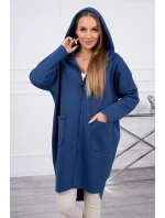 Zateplená mikina na zip s prodlouženým zadním dílem, džínovina