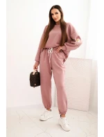 Komplet dámský máslový s volnou mikinou a kalhotami s nápisem LOVE khaki