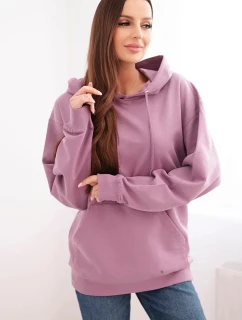 Dámská mikina s kapucí a klokaní kapsou z pletací bavlny tmavě růžová