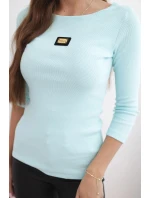 Dámská pruhovaná halenka s rukávem 3/4 a ozdobnou nášivkou mátová