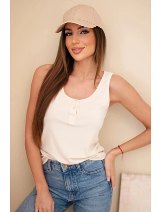 Dámská žebrovaná halenka na ramínkách s knoflíkem béžová