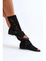 Zazoo 3437 Dámské Semišové Sandály S Hřebínkem Na Zip Černé