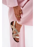 Ploché Kožené Sandály Dámské Zazoo 40032 Zlaté Ploché Kožené Sandály Dámské Zazoo 40032 Zlaté