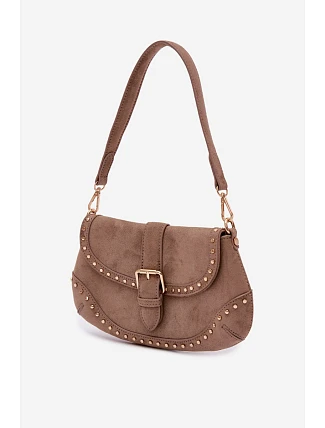 Eko semišová kabelka s cvočky tmavě béžová Clarielle