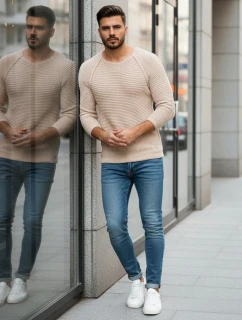 Pánský svetr přes hlavu béžový WX1578