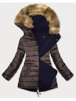 Tmavě modro-hnědá oboustranná dámská zimní bunda (w557) Tmavě modro-hnědá oboustranná dámská zimní bunda (w557)