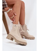 Dámské kotníkové boty Vinceza na kocích s ocieplením – béžové