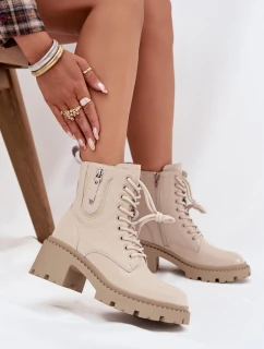 Dámské kotníkové boty Vinceza na kocích s ocieplením – béžové