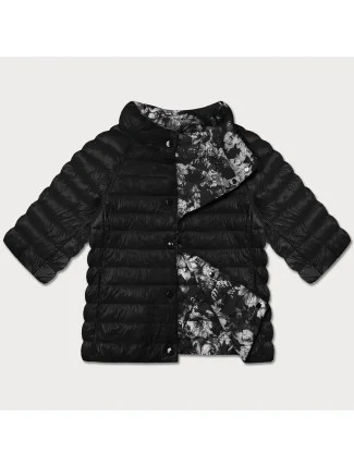 Černá/květovaná oboustranná dámská plus size bunda se 3/4 rukávy Minority (M23-7010-1)