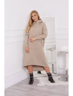 Zateplené šaty s kapucí béžové