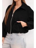 Dámská bunda se zipem a nabíraným rukávem černá
