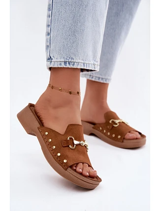 Semišové dámské pantofle Inblu TF0002KU Camel