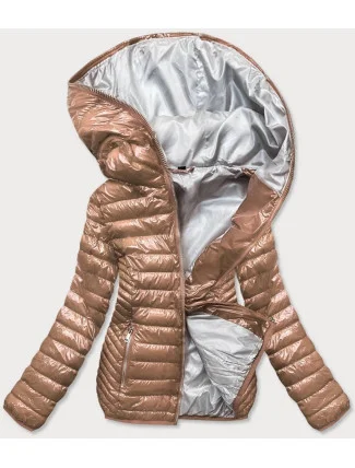 Zlatá prošívaná dámská bunda s kapucí (B9752) Zlatá prošívaná dámská bunda s kapucí (B9752)