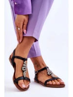 Kožené sandály s ozdobným hadem S.Barski KV-5541-42 Černá