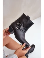 Boty Z Přírodní Kůže Na Podpatku Černé Zazoo 3444/2